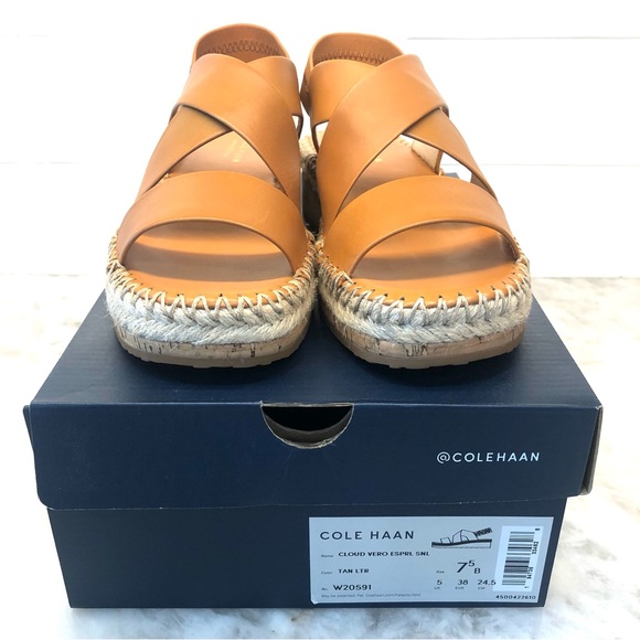 Cole Haan Cloud Vero Tan Espadrille Leather SlingBack Wedge Sandal -New - Picture 11 of 12